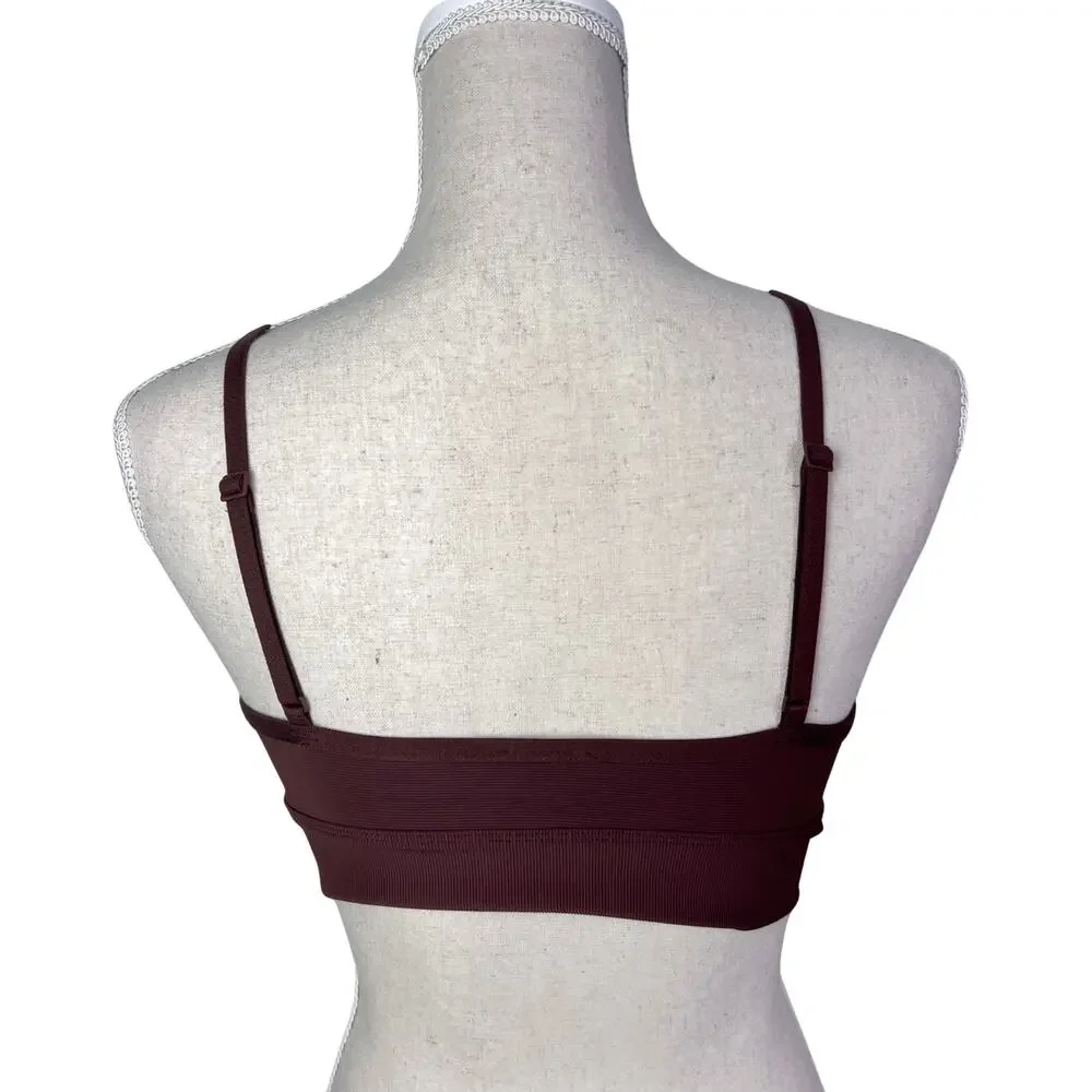 Aerie Offline Ribbed‎ Sports Bra Brown Minimalist Athleisure M